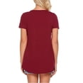 thumbnail image 3 of Qarigey Amart - Camiseta de mujer de manga corta con cuello en V y blusa holgada plisada Prendas para la parte del cuerpo Vino rojo S, 3 of 7