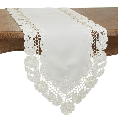 

16 x 68 in. Floral Embroidered Oblong Table Runner Ivory
