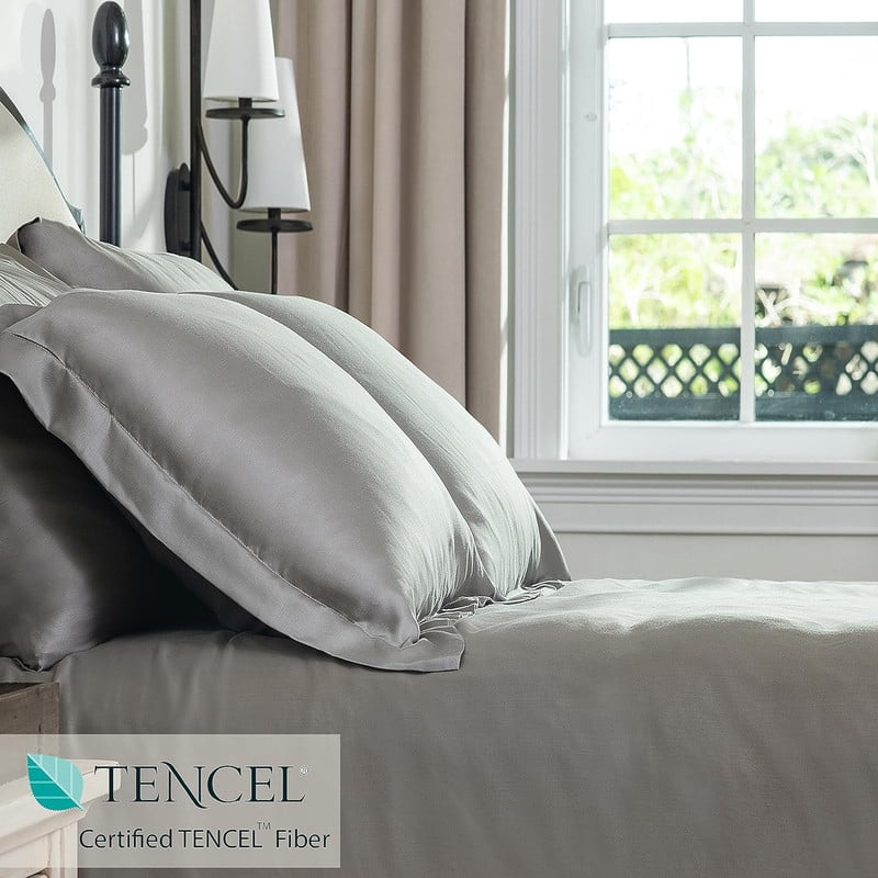Delara Eucalyptus Tencel Lyocell Euro Pillow Shams 26"x26", Set of 2, Cooling, Silky Soft, Moisture-Wicking, Breathable, Dove