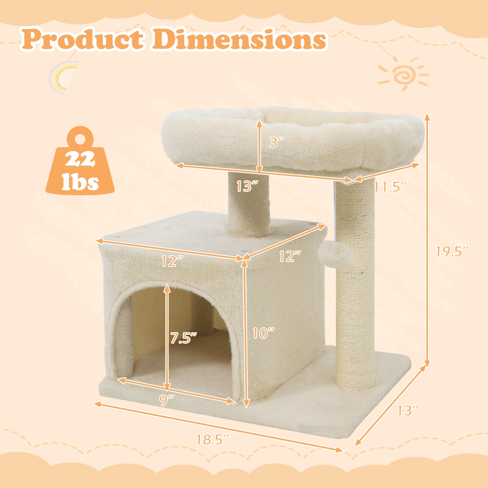 Gymax 19.5'' Small Cat Tree w/Large Padded Plush Perch Condo Sisal Scratching Posts Beige