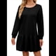thumbnail image 3 of Vestido Tipo Sudadera de Larga para Mujer, de Otoño, con Cuello Redondo, de Punto Acanalado y Patchwork, Minivestidos Informales. Negro S, 3 of 7