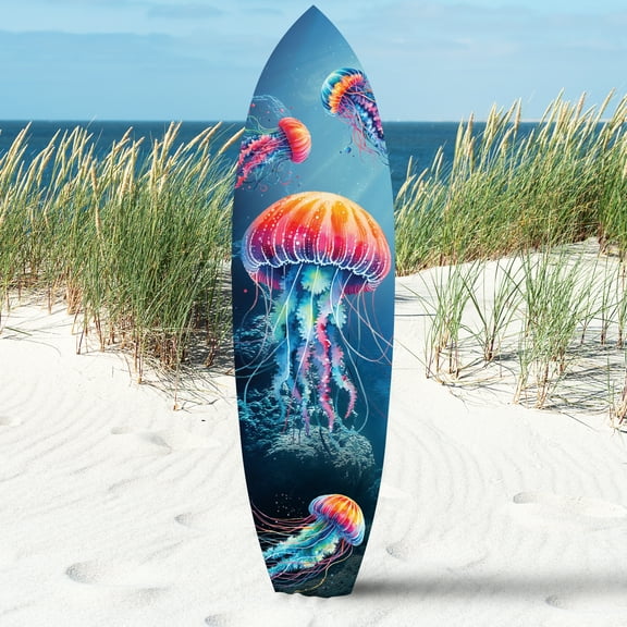 JennyGems Jellyfish Surfboard Wall Decor, Ocean-Themed Indoor/Outdoor Wall Art, Weather-Resistant PVC, Colorful Coastal Nautical Decoration, 3-Foot