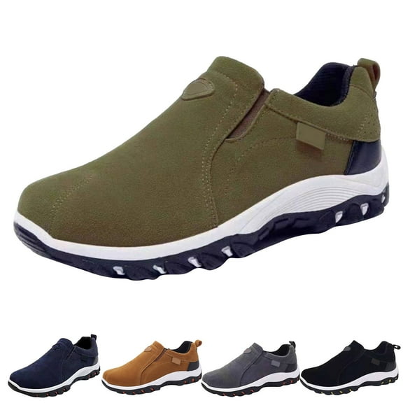 Modisza Men's Walking Shoes for Work Slip on Suede Casual Driving Shoe Comfortable Arch Support Hiking Travel Sneakers Black Size 7