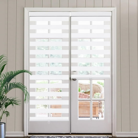 Cordless Zebra Blinds for Window & French Door, Free-Stop Roller Shades with Valance, Light Filtering, 26"W x 64"H, White