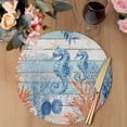thumbnail image 3 of Blue Red Seahorse Coastal Round 13 Inch Placemats Set of 2, Teal Wood Beach Coral Nautical HeatResistant Non Slip Place Mats for Dining Table, Wipeable Braided Kitchen Table Mats for Housewarming, 3 of 9