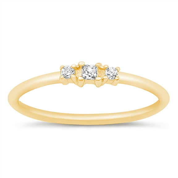 All in Stock Clear Three Stone Stackable Ring Gold-Tone Sterling Silver Size 10