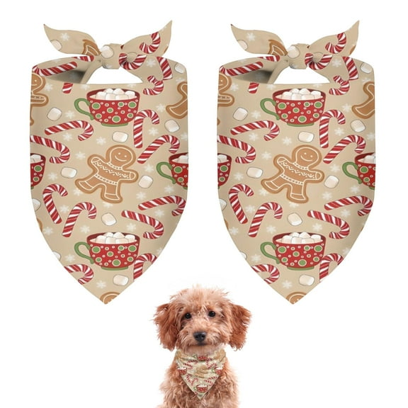 Dog Bandana 2 Pack,Beige Christmas Gingerbread Man Pattern Bandanas for Dogs,Cat Bandana,Small/ Large Dog Bandana 2 Size,Dog Bandanas Girl Boy