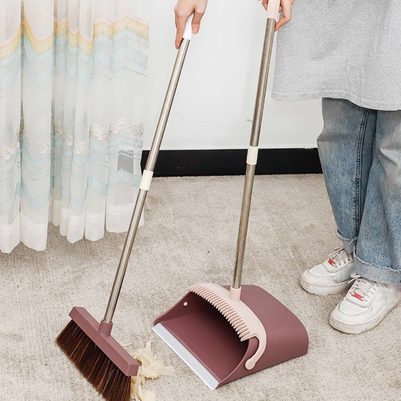 Amzcrzy Cleaning Supplies, Sweeping, Brooms And Dustpan Set, Cleaning Supplies Brooms And Dustpan Set For Home, Stainless Steel Handle Brooms With Dustpan Combo Set For Home Office Broom and dustpan