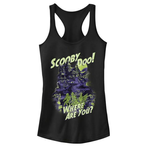 Junior's Scooby Doo Haunted House Racerback Tank Top Black Small