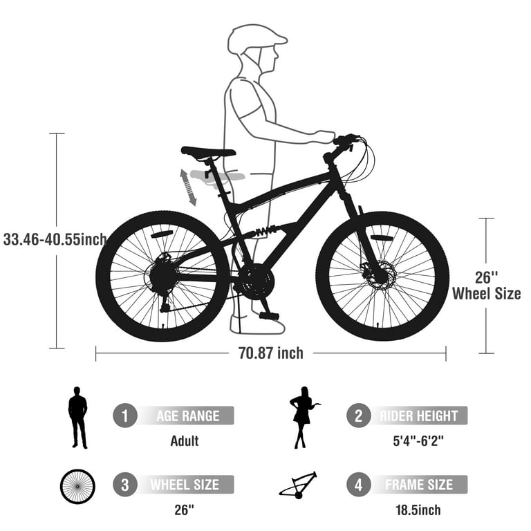 26 Mountain Bike 21 Speeds Dual Suspension Aluminum Alloy Frame Adults Bike for Men Women Gray Walmart