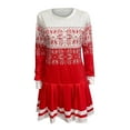 thumbnail image 4 of Lanhui Women Casual Dress Christmas Printed O-Neck Pleated Skirt Long Sleeve Dress, 4 of 5