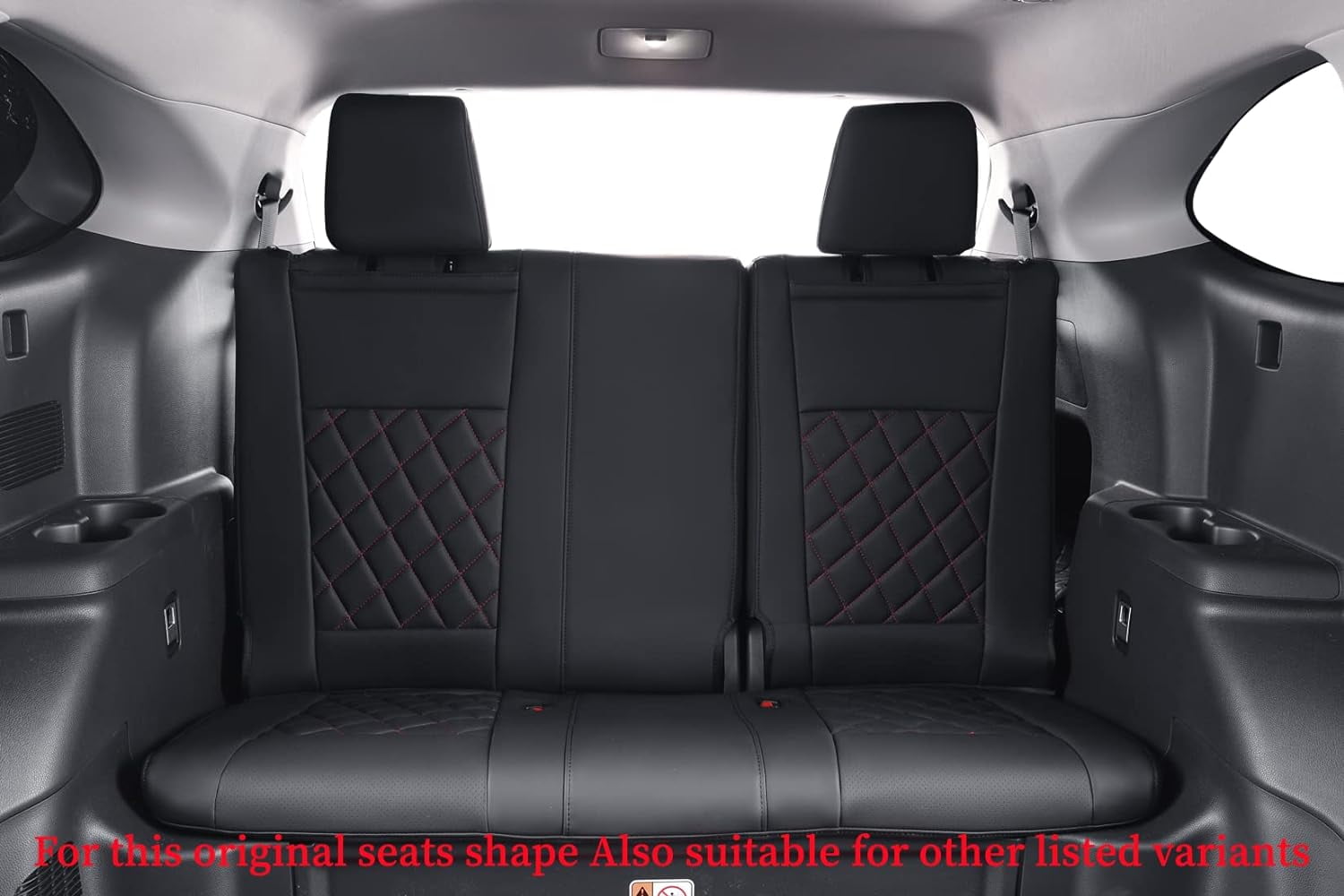 Coverdream Custom Fit Toyota Highlander 2014-2019 Three Row,Second Row Captain Chair Seat Covers &Hybrid - Leather Full Set Black with Red Line