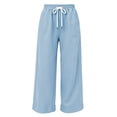 thumbnail image 4 of Zpanxa Wide Leg Sweatpants Women Elastic Drawstring Waist Loose Fit Solid Color Casual Lounge Athletic Trousers, 4 of 5
