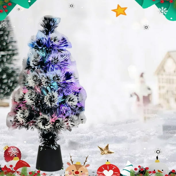 Árbol de Navidad Artificial de 45 Cm con Luces Led a Pilas y Fibra Óptica, con Copos de Nieve, para Decoración de Mesa | Pequeño Árbol de Navidad de Pvc para Decoración de Interiores y Exteriores, Id