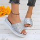 thumbnail image 5 of Bmisegm Ladies Summer Rhinestone Shiny Beach Outside Wear Slope Heel Big Size Sandals Slippers Sandals Women Summer Silver 9, 5 of 8