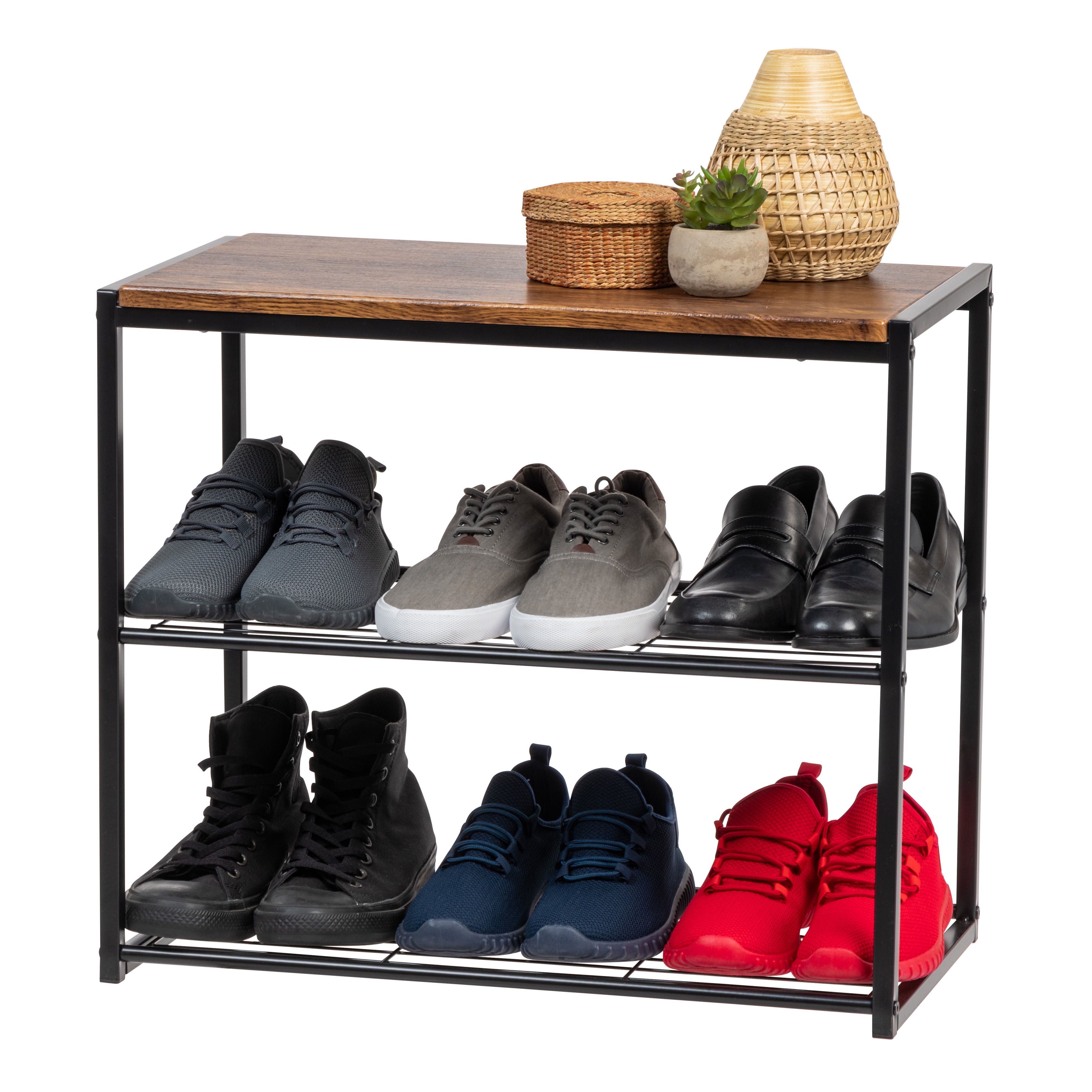 IRIS 3 Tier Shoe Bench for Entryway, 6 Pairs Shoe Organizer for Closet, Stackable Shoe Storage Organizer