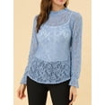 thumbnail image 6 of MODA NOVA Junior's Long Sleeve Lace See Through Floral Color Block Blouse Grey Blue M, 6 of 6