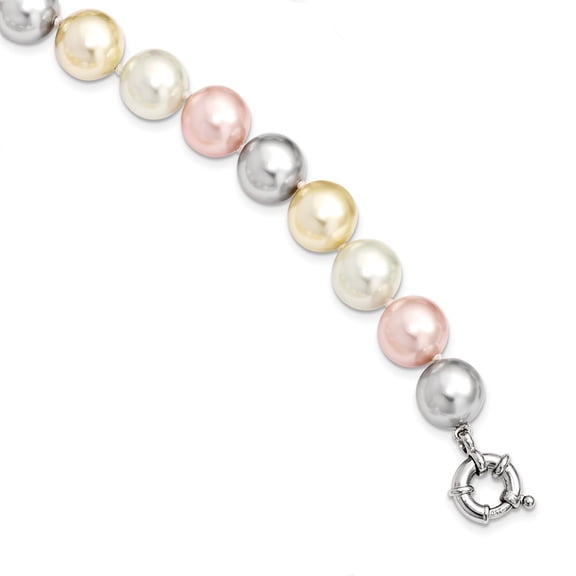 White Sterling Silver necklace Shell Bead Pearls S Majestik Rh-pl 12-13mm Multi-Color Imitat Pearl