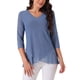 thumbnail image 1 of INSPIRAR CHIC Blusa de Mujer con Cuello en V, Manga 3/4, Dobladillo Asimétrico, Ligera y Casual, Talla XL, Gris Azul, 1 of 5