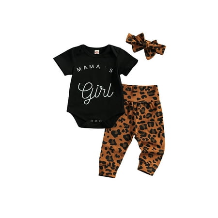 

One opening Girl’s Letter Long Sleeve Romper Leopard Trousers Headband