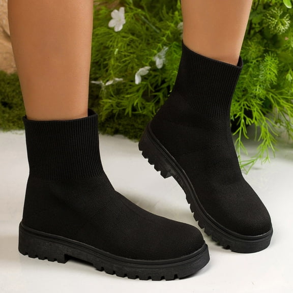 Women's Boots Chunky Low Heel Round Toe Ankle Boots Women's Fashion Casual Versatile Comfortable Booties Fall Winter Warm Shoes Black 8.5