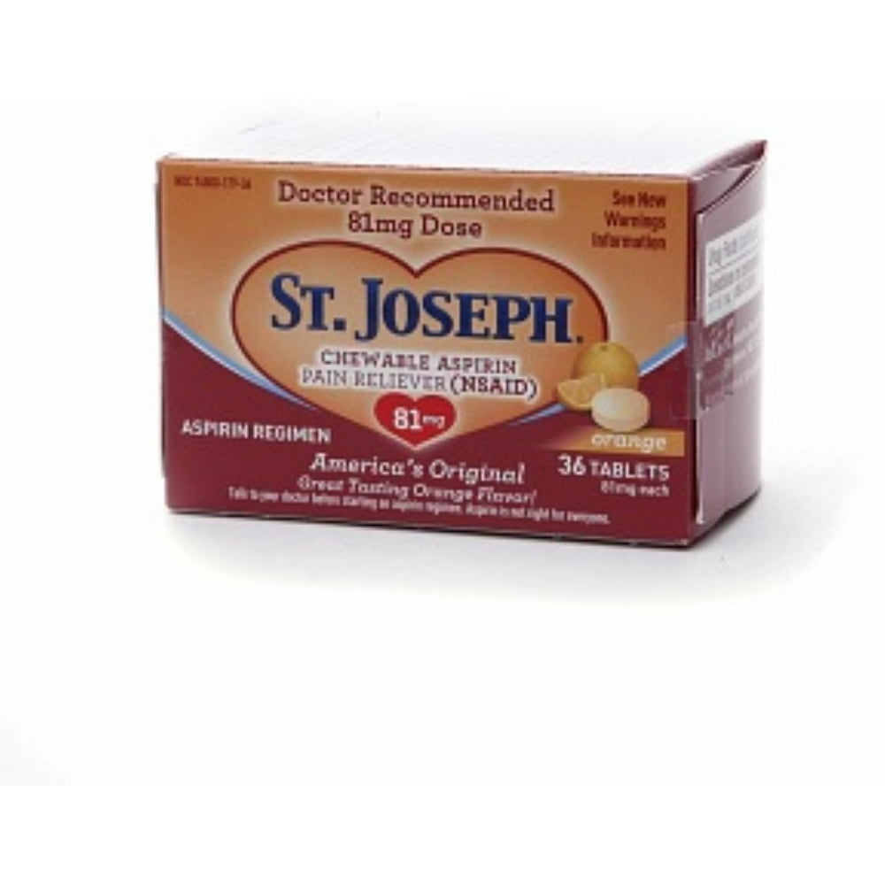 St. Joseph Aspirin 81mg Chewtabs, Orange 36 Tablets (Pack of 3