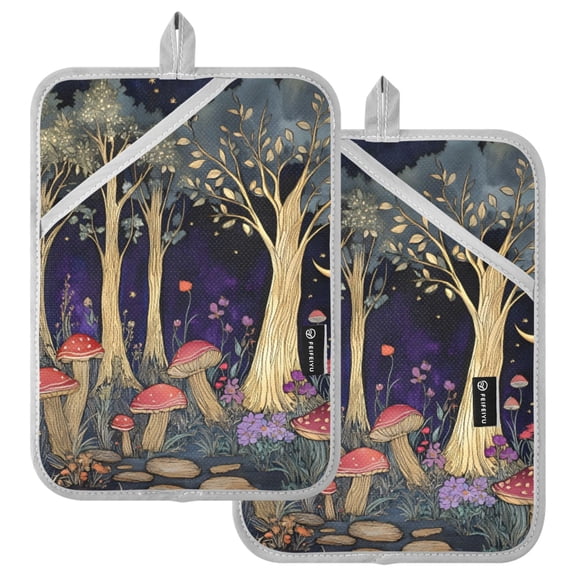 Ryvnso Mushroom Forest Pattern Oven Mitts Heat Resistant Pot Holders Set of 2 Hot Pads