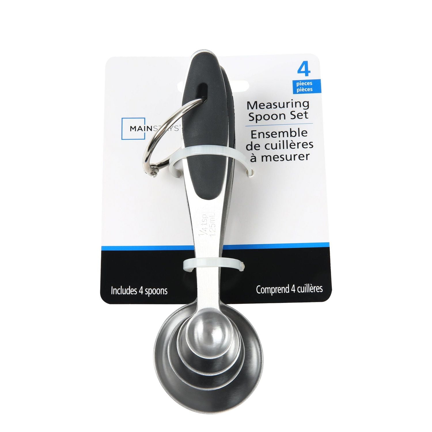 Mainstays 4-piece Stainless Steel Measuring Spoons on Storage Ring