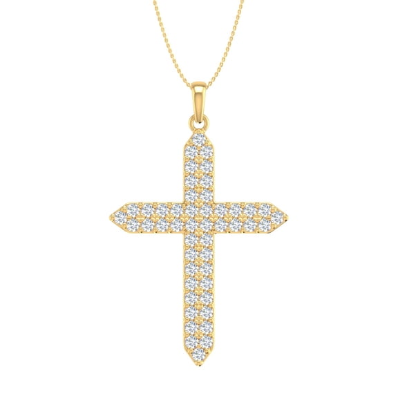 1 Carat Diamond Cross Pendant Necklace in 14K Yellow Gold (Silver Chain Included) - IGI Certified (SI1-SI2 Clarity)