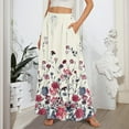 thumbnail image 2 of WTOBBY Women's Stripe Retro Floral Tie-Dye Print Flowy Flared Maxi Skirt with Ruffle Hem, A-Line Elastic Waist Elegant Tiered Bohemian Long Skirt for Vintage Style and Casual Wear,Beige L, 2 of 5