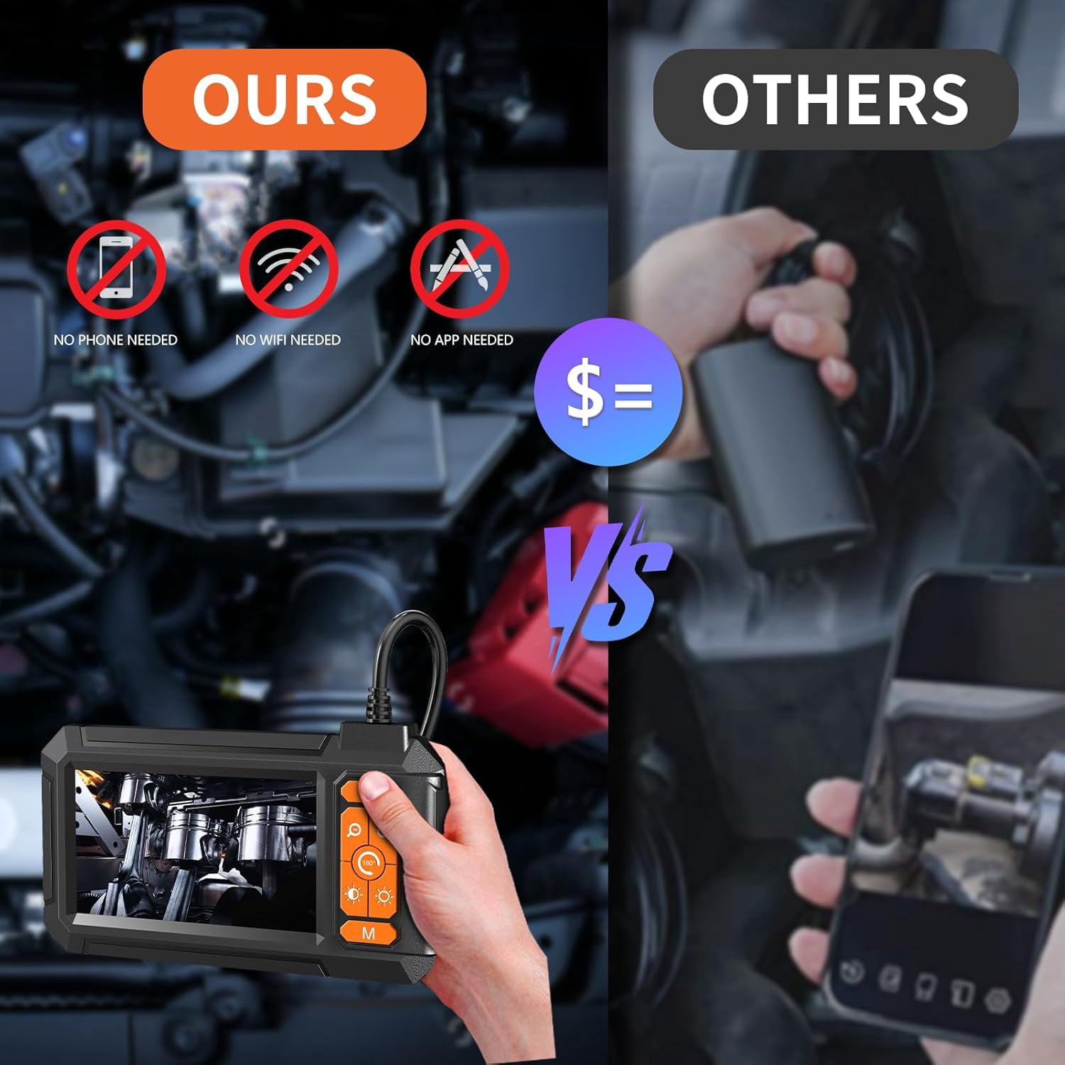 Endoscope Camera with Light,Borescope Cameras with 4.3" IPS 1920P HD Inspection Kamera IP67 Waterproof with 8 Adjustable LEDs 16.5 FT Semi-Rigid Cable Borescopes for Sewer Drain Pipe Cool Gadgets