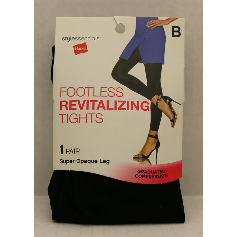 Hanes Style Essentials Footless Revitalizing Tights, Super Opaque Leg, Size  B, Black 