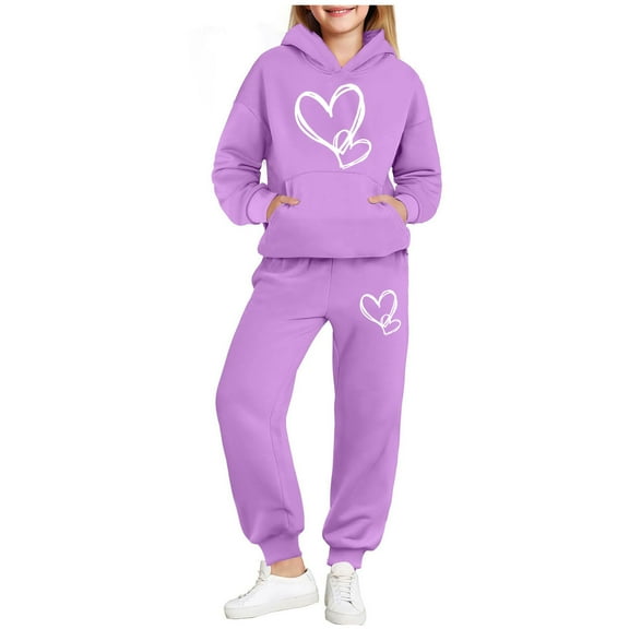 NAISIBABY Girls Outfit Sets 2-Piece, Long Sleeve Hoodie and Sweatpants Kids Fall Winter Fleece-lined Clothes Purple 12T