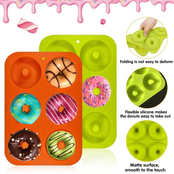 WELLXUNK 3 Pack Silicone Doughnut Mould, 6 Cavity Non-Stick Food Grade Flexible Silicone Donut Molds Baking Pan for Candy Biscuit Bagels Muffins