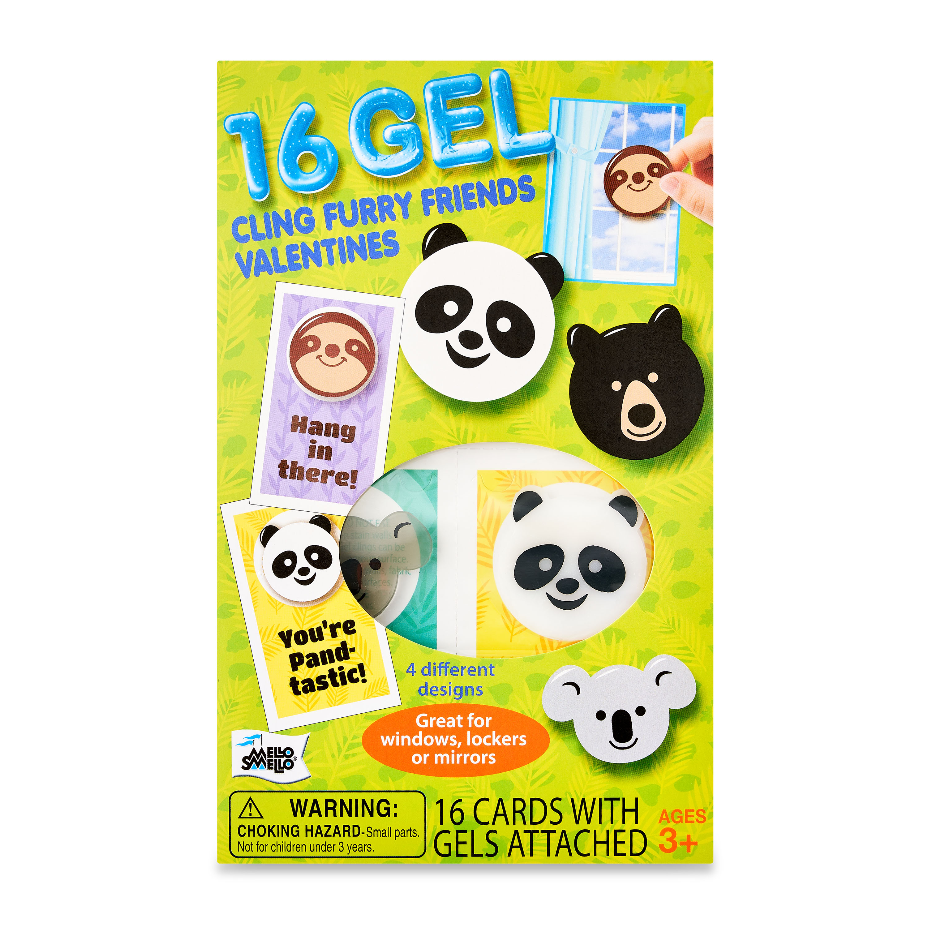 Mello Smello Valentine's Day Gel Clingy Furry Friends Valentines Kiddie Cards, 16CT
