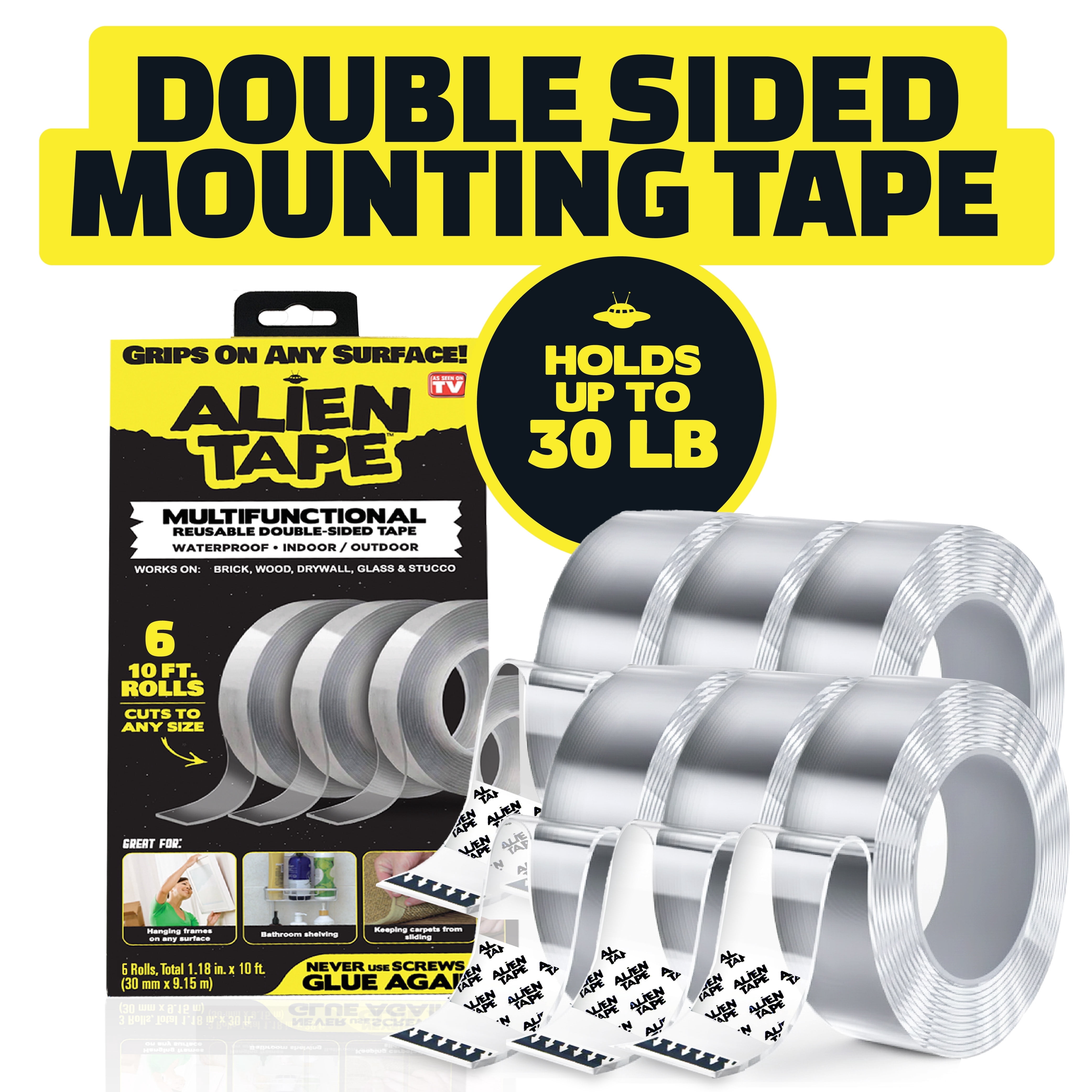 (3 pack) Alien Tape Double Sided Tape 6 Rolls Heavy Duty Nano Two Sided Mounting Tape Clear Adhesive Grip, 1.18 in x 7 ft