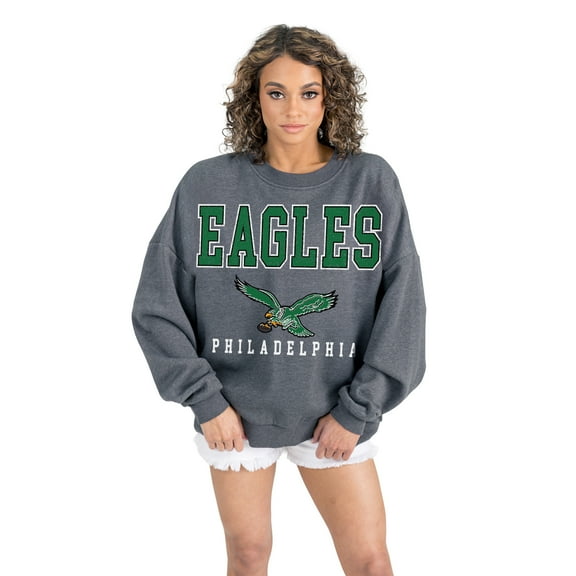 Women's Gameday Couture Charcoal Philadelphia Eagles Bring Your Energy Oversized Premium Fleece Pullover Sweatshirt
