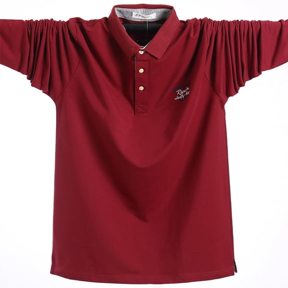 Men's Long Sleeve Polo Shirts Big and Tall Neck Cotton Shirts 5022 Red M