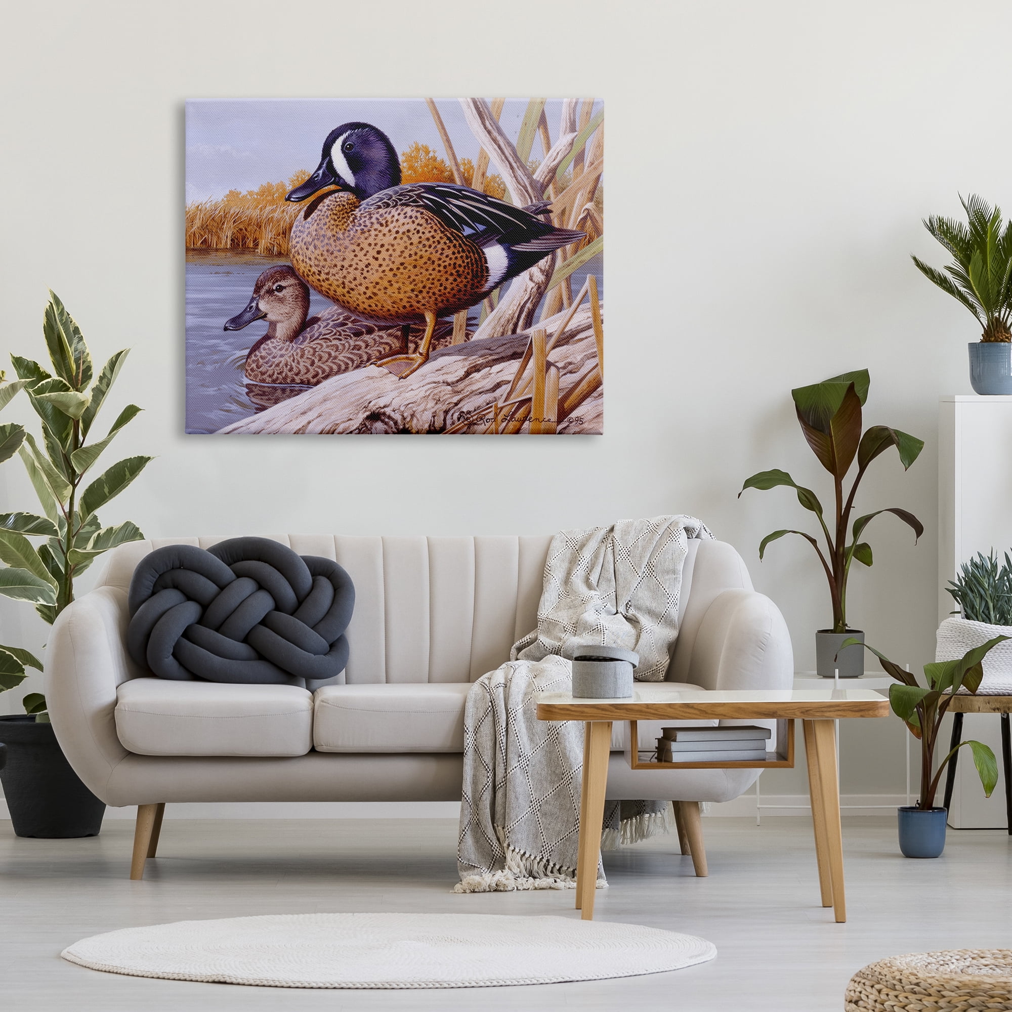 Stupell Industries Ducks at Pond's Edge Animals & Insects Painting Gallery Wrapped Canvas Art Print Wall Art, 48 x 36