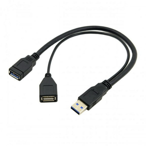 JSER Black USB 3.0 Male to Dual USB Female Extra Power Data Y Extension Cable for 2.5" Mobile Hard Disk