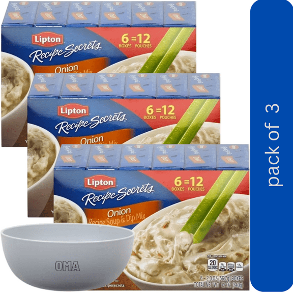 Lipton Onion Recipe Soup and Dip Mix, 3 Pack, 2 oz., 6 pk with bowl by OMA