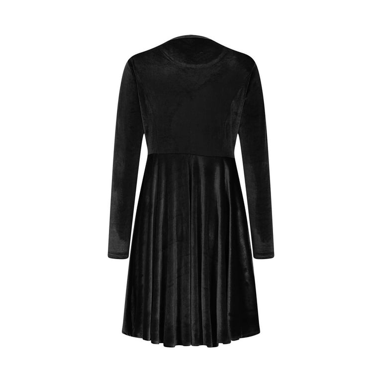 knee length dresses for ladies Black Jacquard Velvet Long Sleeve Gathered Side Midi Dress – AX Paris main image 0