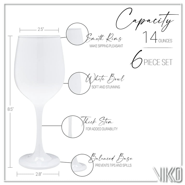 Madison Glossy White Colored Wine Glasses: Thick and Durable Dishwasher Safe 14 oz. 6 Glasses, Size: One Size