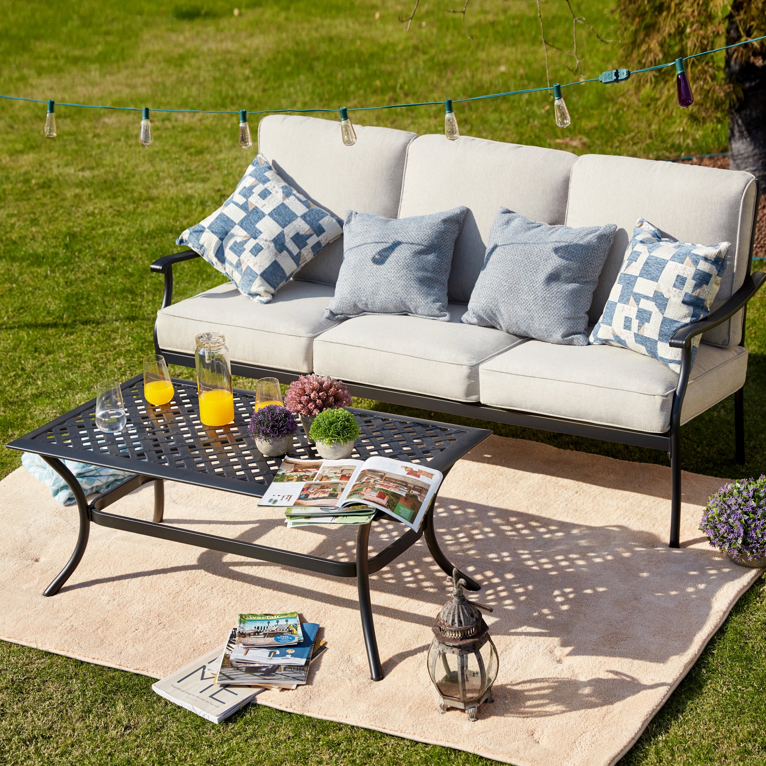 2-Piece Outdoor 3-Seater Sofa and Coffee Table ...