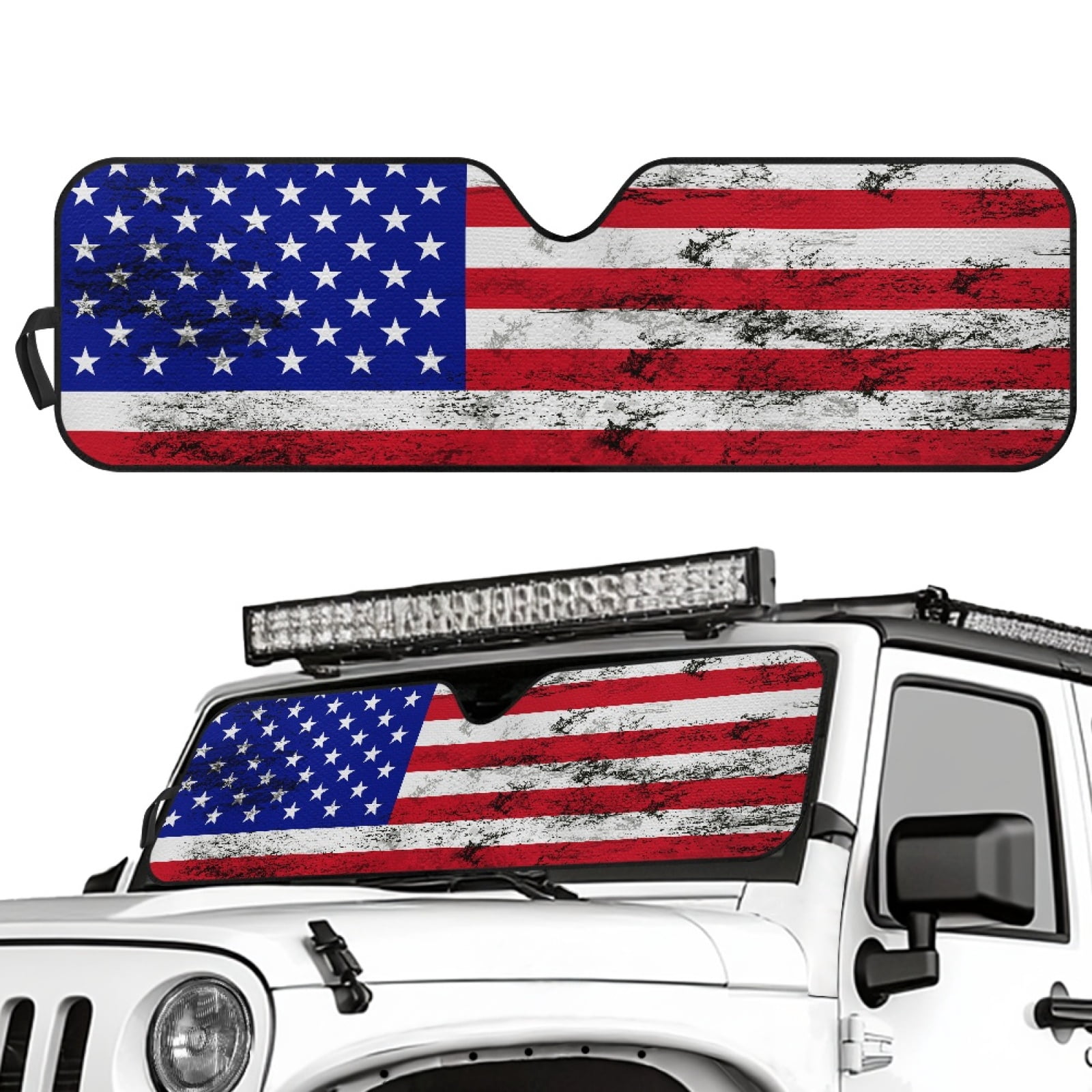 Jeiento American Flag Front Windshield Sunshade Fit for Jeep Wrangler JL/JLU 2018-2024 & Jeep Gladiator JT 2020-2024, 240T Foldable Window Shade Sun Visor Protector