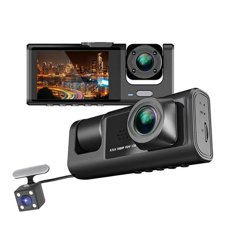 Meterk 1080p DVR Dash Camera Front & Inside & Rear Camera Driving Recorder 2 inch Screen Dashcam Support Night-Vision Loop Recording One-Key Lock