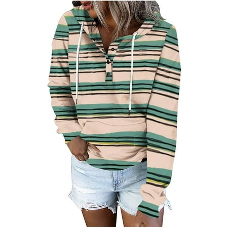 

jsaierl Women s Halloween Sweatershirt Hoodies Halloween T-shirt Asymmetrical Button Sweater Striped Sweatshirt Women