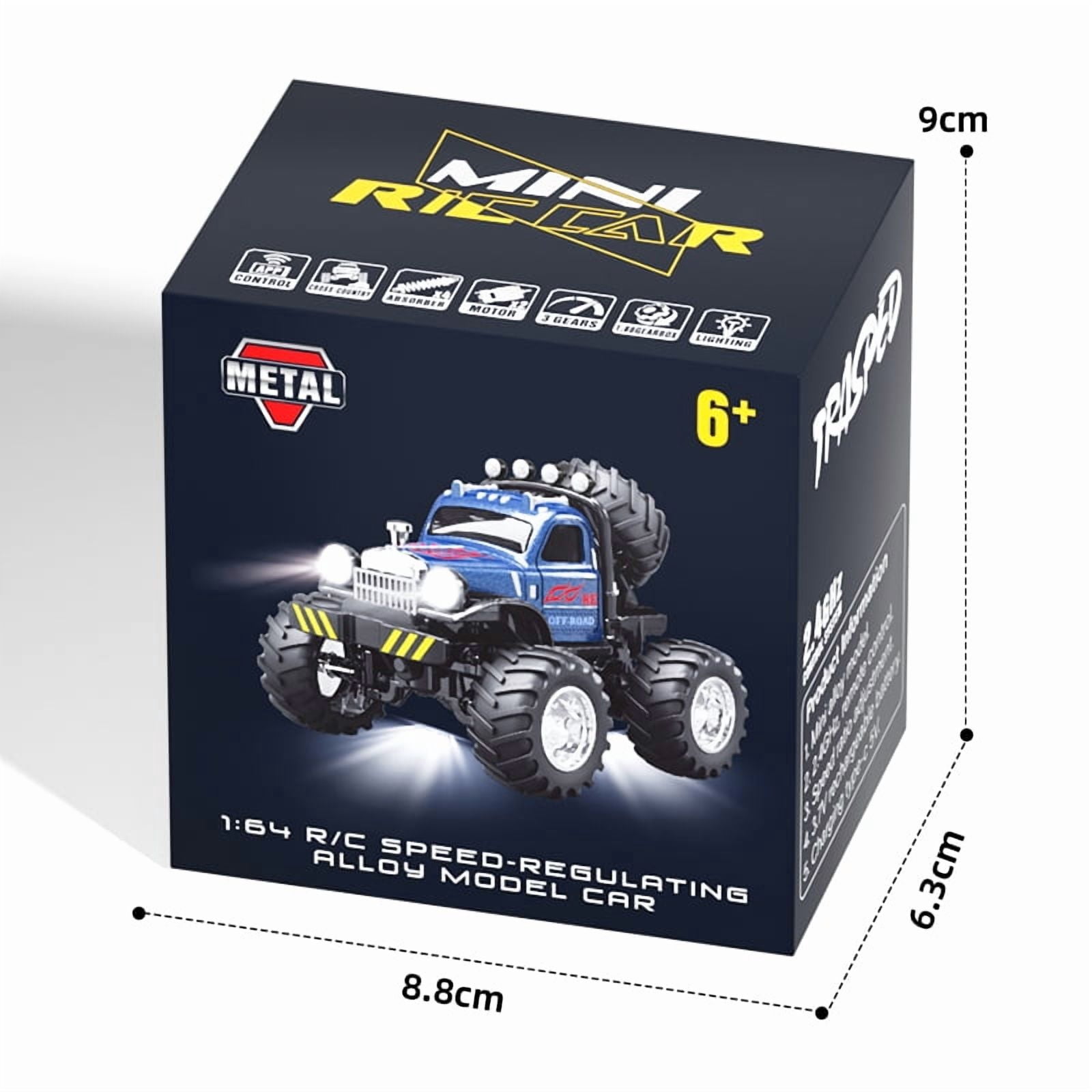 Mini RC Truck, 1/64 Scale Mini Remote Control Car 2.4Ghz & APP Remote Control, Rechargeable Alloy Shell Mini RC Cars with Lights, Speed/Steering Adjustable