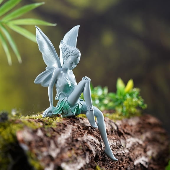 Sitting Fairy Garden Statue Resin Outdoor Ornament 5.5 Inch Decorative Fairy Figurine for Yard Lawn Patio