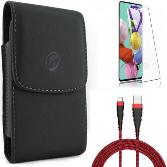 10ft USB Cable w Case Belt Clip w Screen Protector for Samsung Galaxy S20 - Type-C Charger Cord, Leather Holster, Tempered Glass [Fingerprint Unlock] B2X fits Samsung Galaxy S20 Model